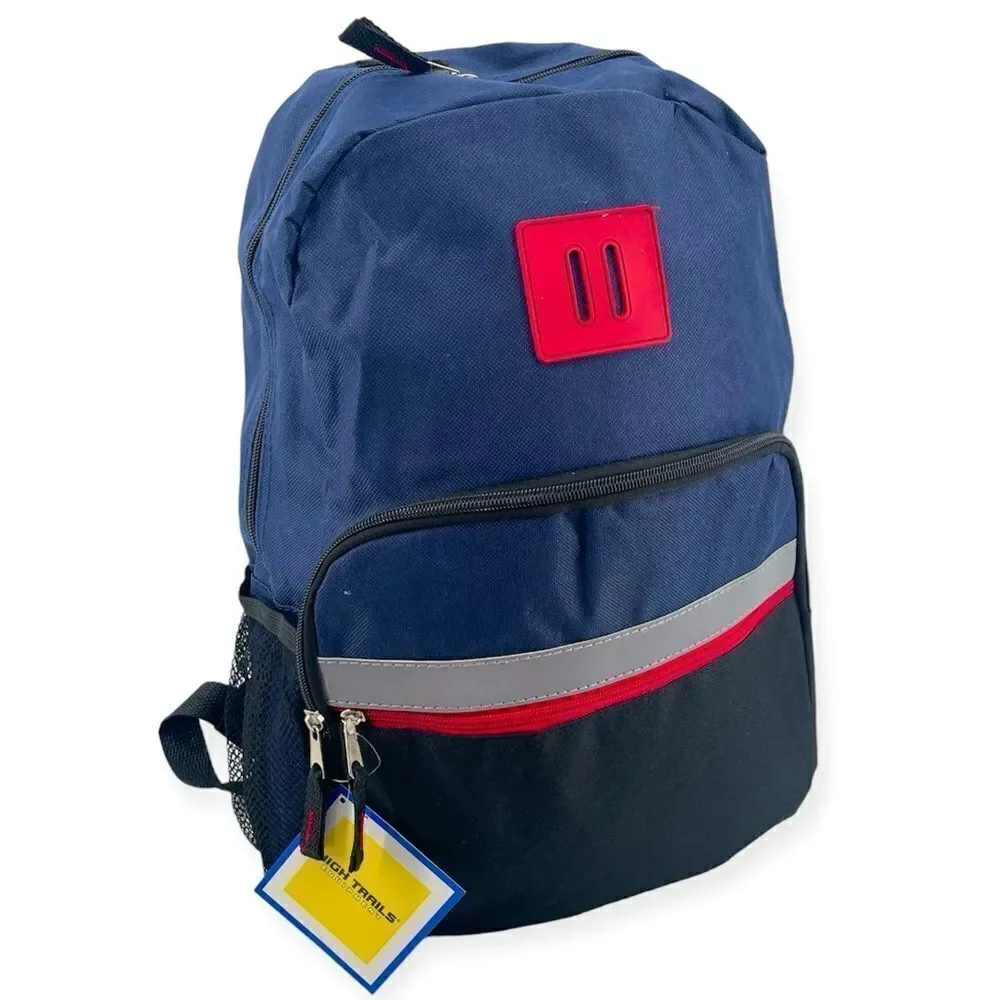 High Trails Equipment Boy’s Oxford Blue/Black/Crimson Reflective Backpack Large